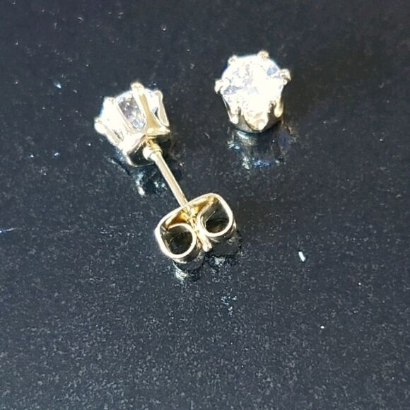 * Stud earrings, 18 kygp, 6 mm, cz - Picture 2 of 3